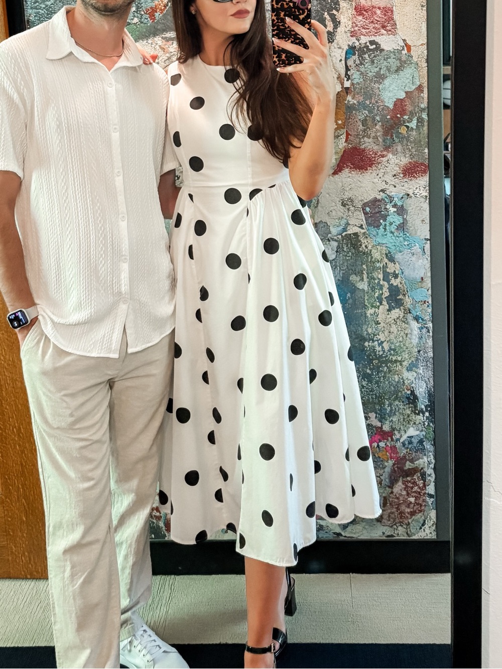 Klesis Open Back White Polka Dot Midi Dress
